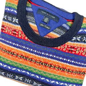 Vintage Tommy Hilfiger Crew Neck Colorful Loud Lux Cotton Sweater LARGE
